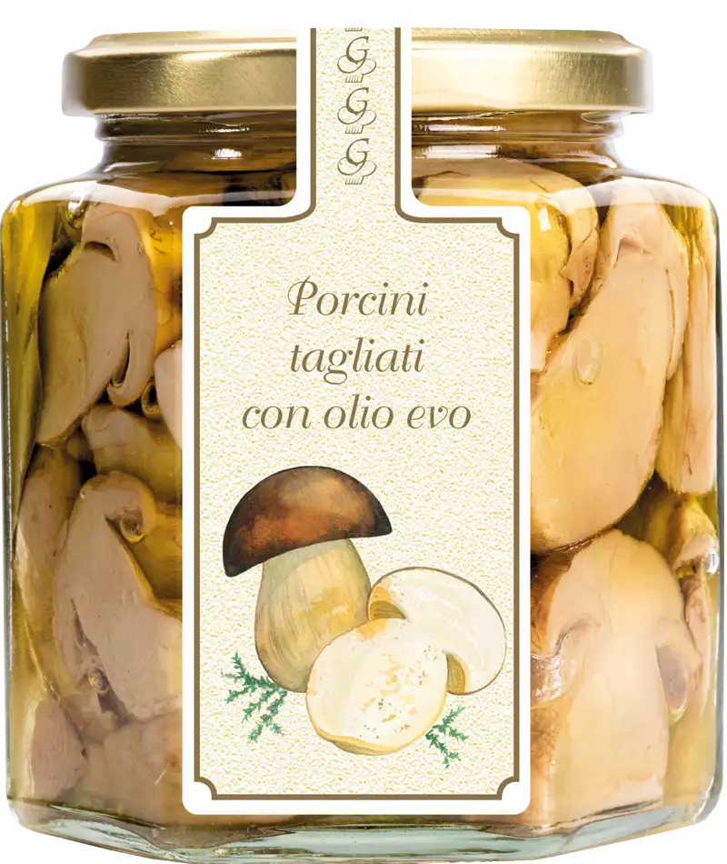 Chopped ceps mushrooms with E.V. Olive oil